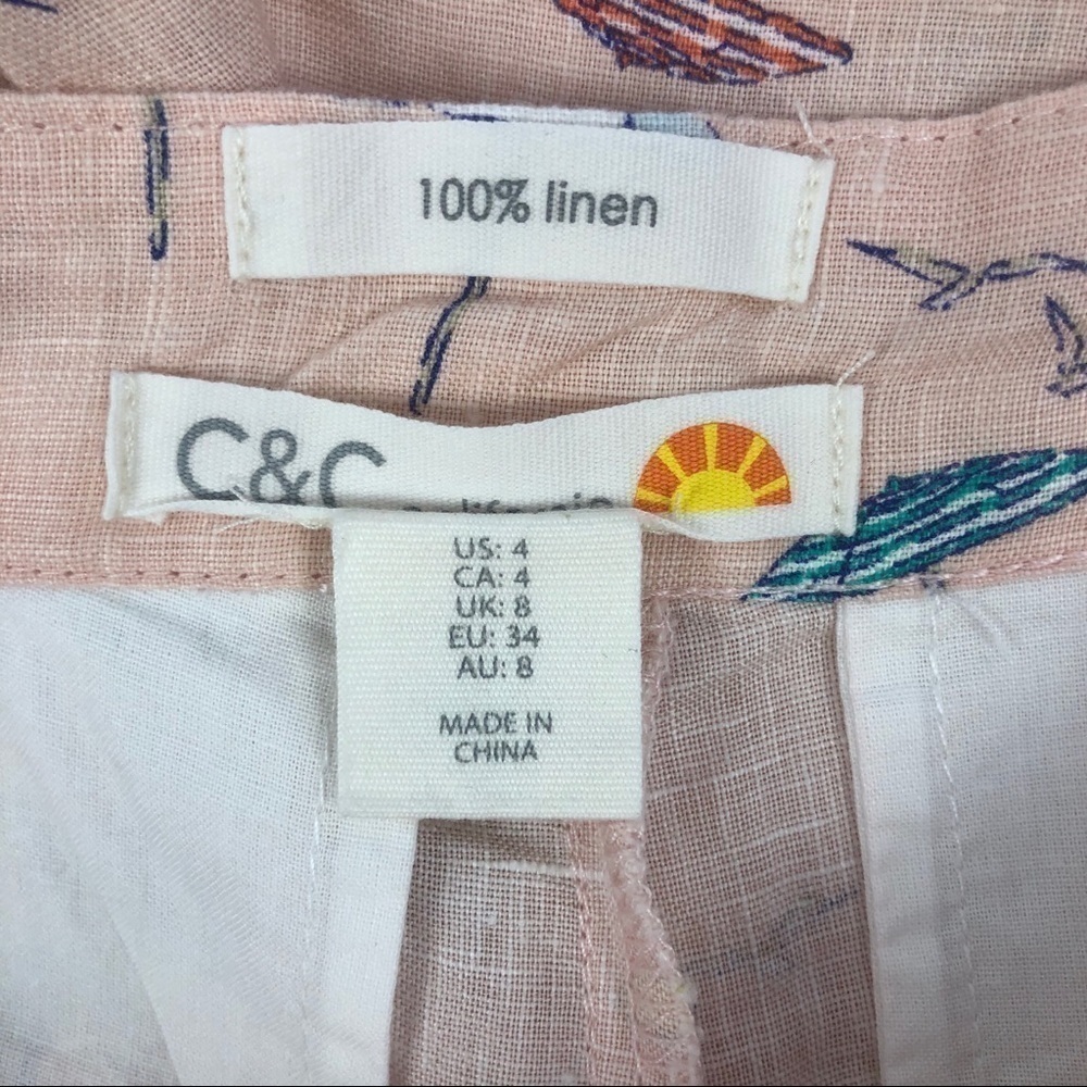 NWT C&C California Women’s Shorts Sz 4 - 100% Linen Cuffs Multi Colors Pockets - Picture 3 of 10